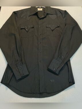 Vtg Fenton Permanent Press Black Western Cowboy Shirt Long Sleeve Rockabilly S